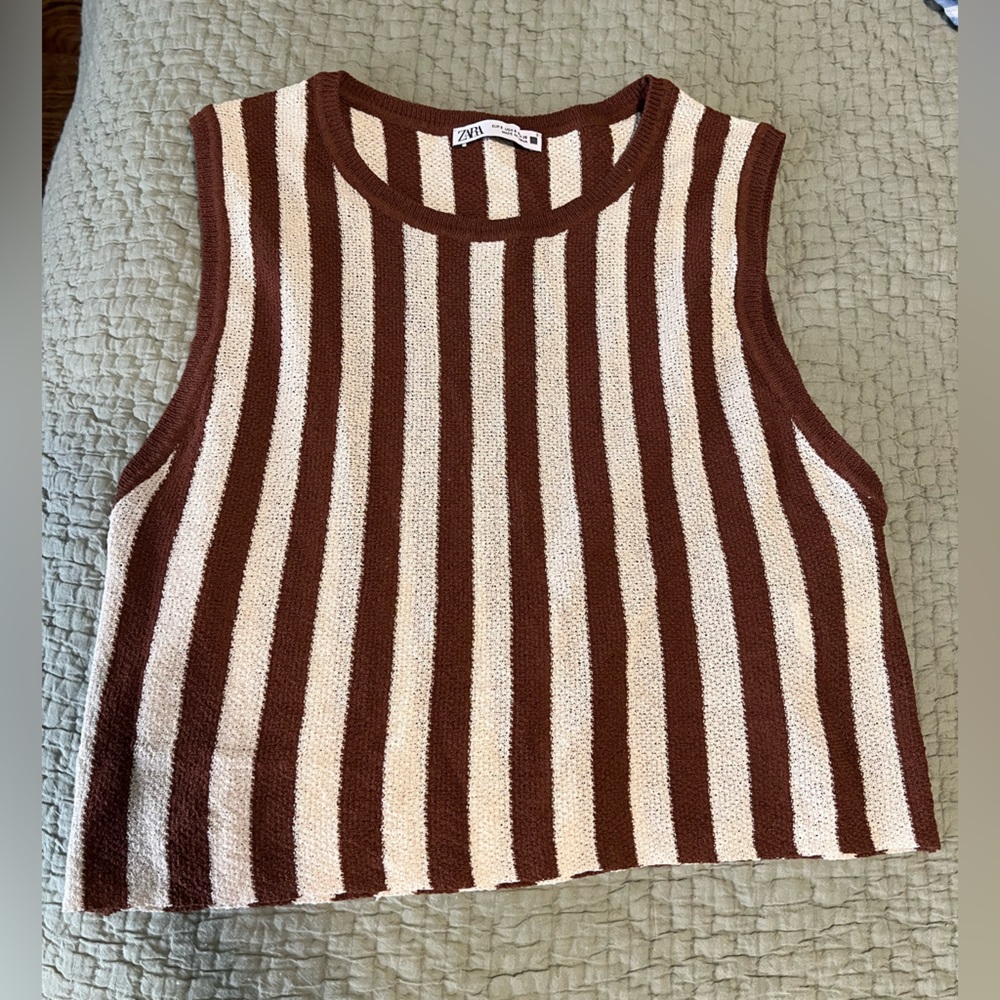 Zara Chocolate and Cream Striped Tank Top